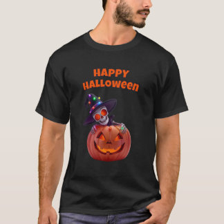 T-shirt Squelette brillant et magie d'Halloween Citrouille