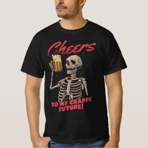T-shirt Squelette buvant de la bière, crâne, nouvel Hallow