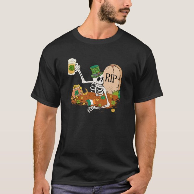 T-shirt Squelette buvant de la bière Saint-Patrick Leprech (Devant)