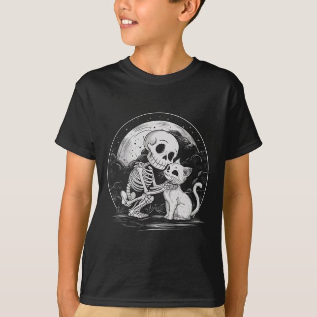 T-shirt Squelette Chat Crâne Kitty Cute Goth Halloween Cos (Devant)