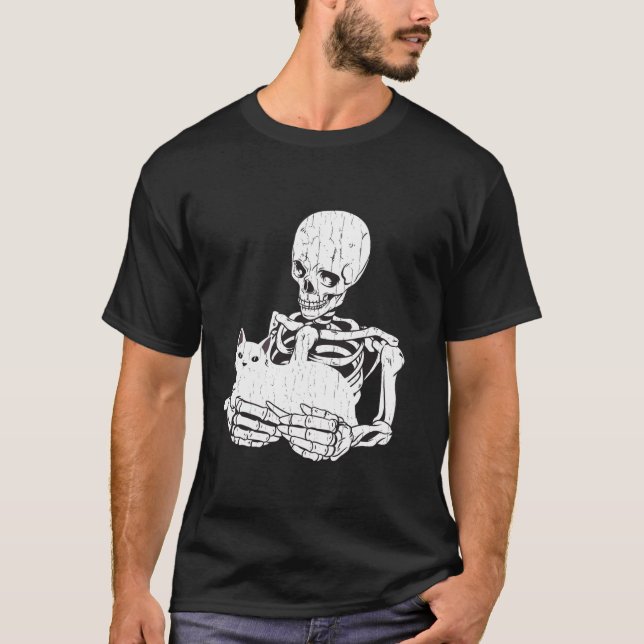 T-shirt Squelette Chat Crâne Kitty Cute Goth Halloween Men (Devant)