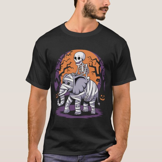 T-shirt Squelette chevauchant un halloween d'éléphant (Devant)