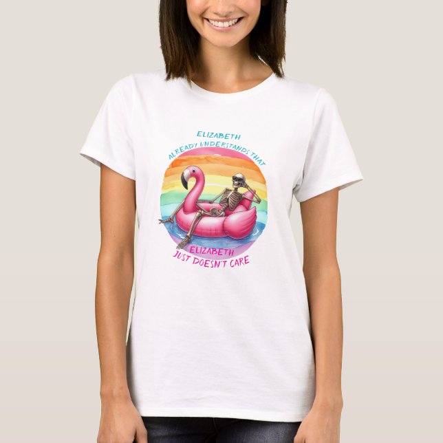 T-shirt Squelette Chilling sur le Flamant rose (Devant)