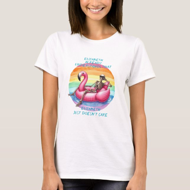 T-shirt Squelette Chilling sur le Flamant rose (Devant)