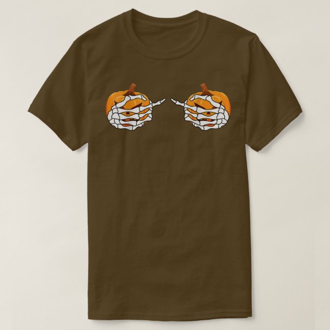T-shirt Squelette Citrouille main Bra Funny Halloween (Design devant)