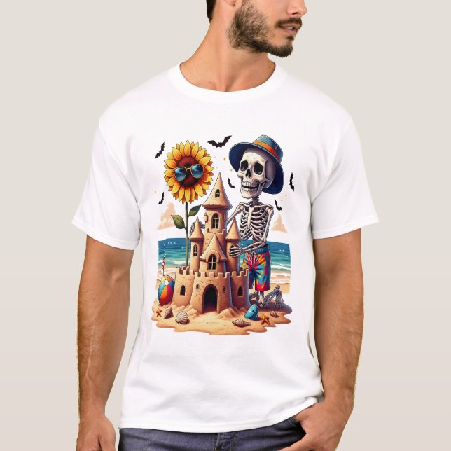 T-shirt Squelette Cool à la Plage (Devant)
