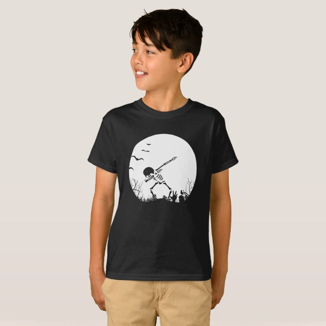 T-shirt squelette Dabbing Funky Halloween Dab Dance (Devant entier)