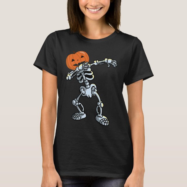 T-shirt Squelette Dabbing Pose Jack O'Lantern Salle Citrou (Devant)