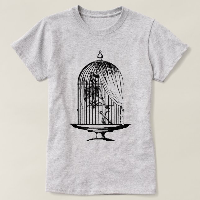 T-shirt Squelette dans une cage à oiseaux (Design devant)