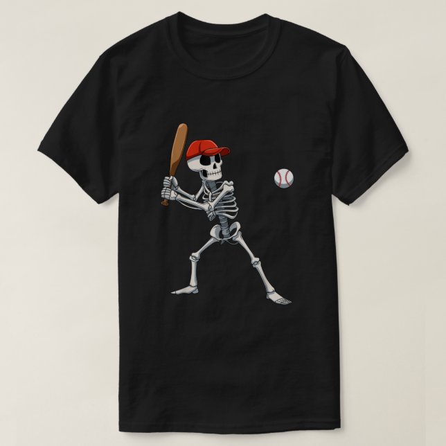 T-shirt Squelette De Baseball Halloween Squelette Jouant B (Design devant)