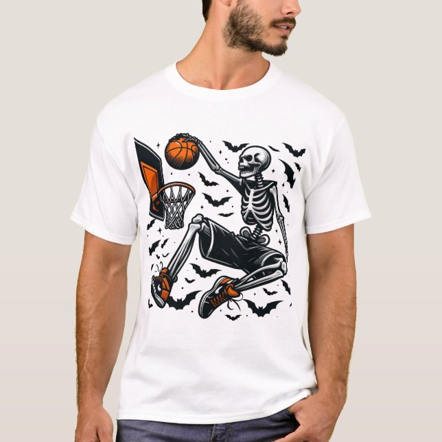 T-shirt Squelette de basket Joueur d'Halloween (Devant)