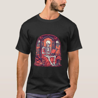 T-shirt Squelette de bibliothécaire lisant un livre goth t