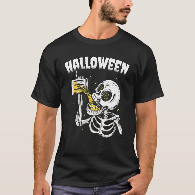 T-shirt Squelette de boisson squelette d'Halloween (Devant)