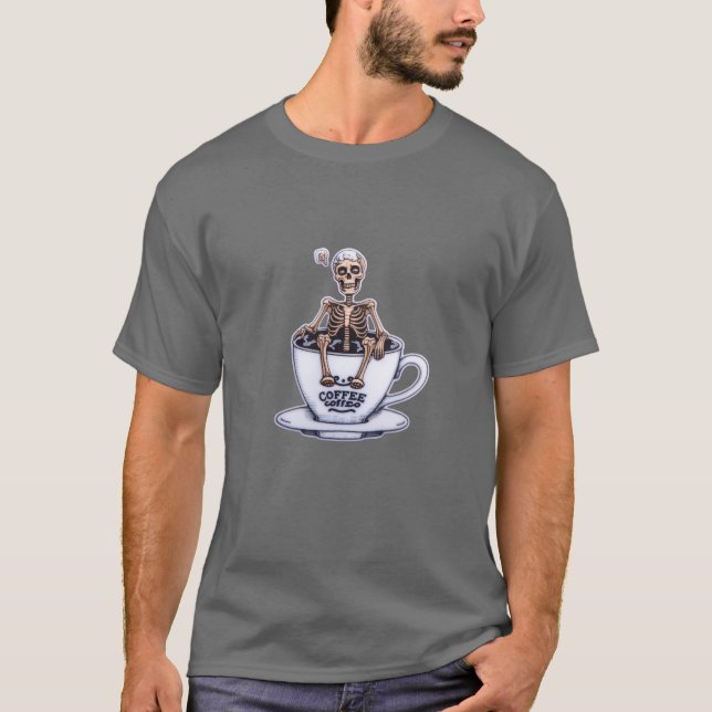 T-shirt Squelette de café fatigué mort (Devant)