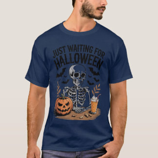 T-shirt Squelette de café glacé en attendant Halloween Lan