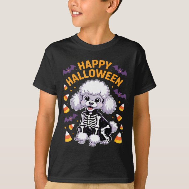 T-shirt Squelette de caniche Joyeux Halloween (Devant)