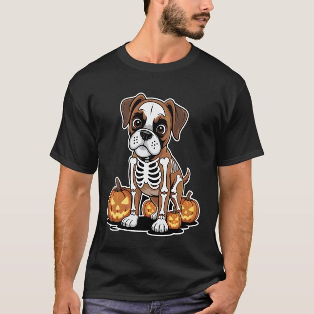 T-shirt Squelette de chien Boxer Halloween (Devant)