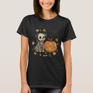 T-shirt squelette de chien vintage Halloween citro
