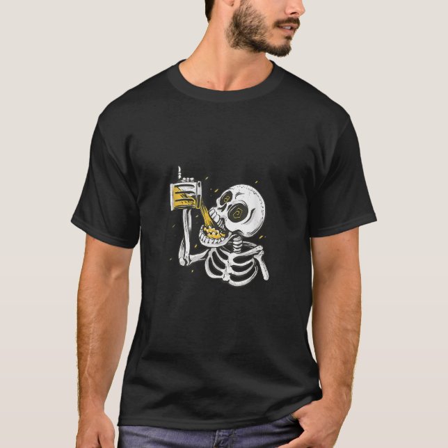 T-shirt Squelette de chope de bière Pinky Up (Devant)