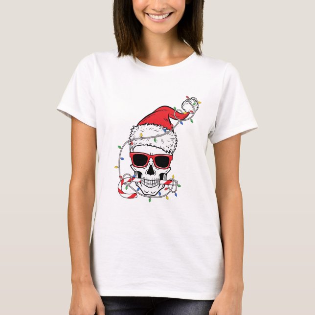 T-shirt Squelette-de-crâne-lumière-de-Noël (Devant)