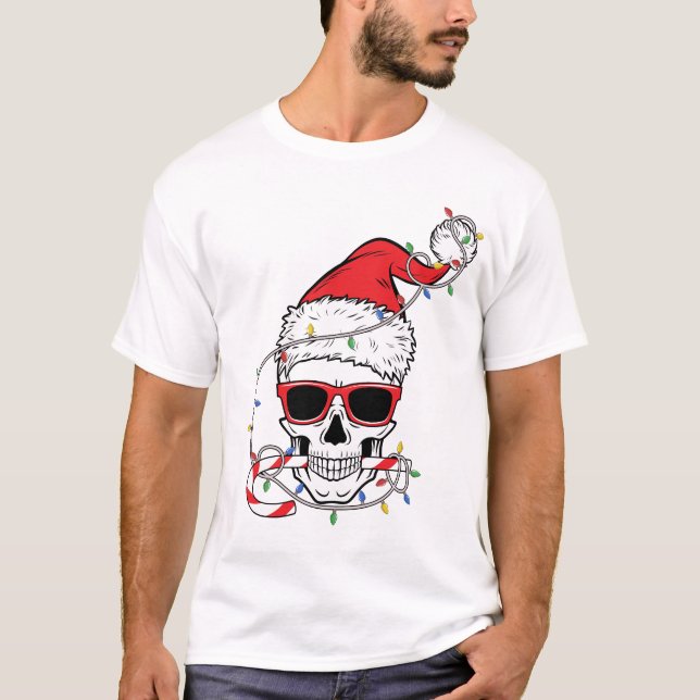 T-shirt Squelette-de-crâne-lumière-de-Noël (Devant)