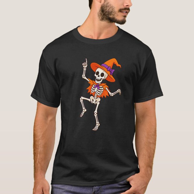 T-shirt Squelette de danse drôle avec chapeau de sorcière  (Devant)