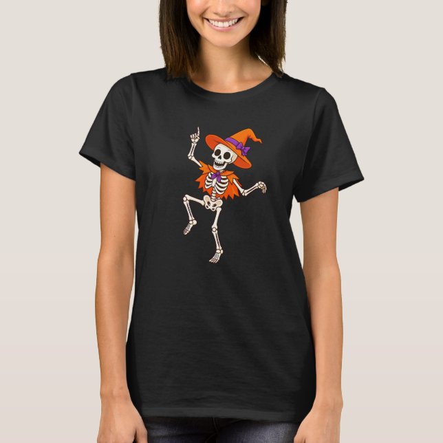 T-shirt Squelette de danse drôle avec chapeau de sorcière  (Devant)