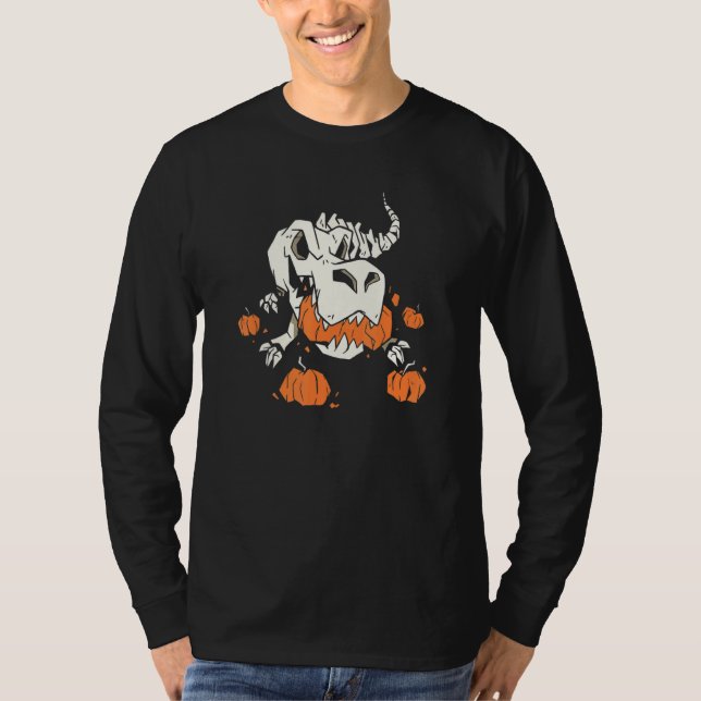 T-shirt Squelette de dinosaure de citrouille d'Halloween (Devant)