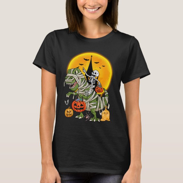T-shirt squelette de dinosaure halloween (Devant)