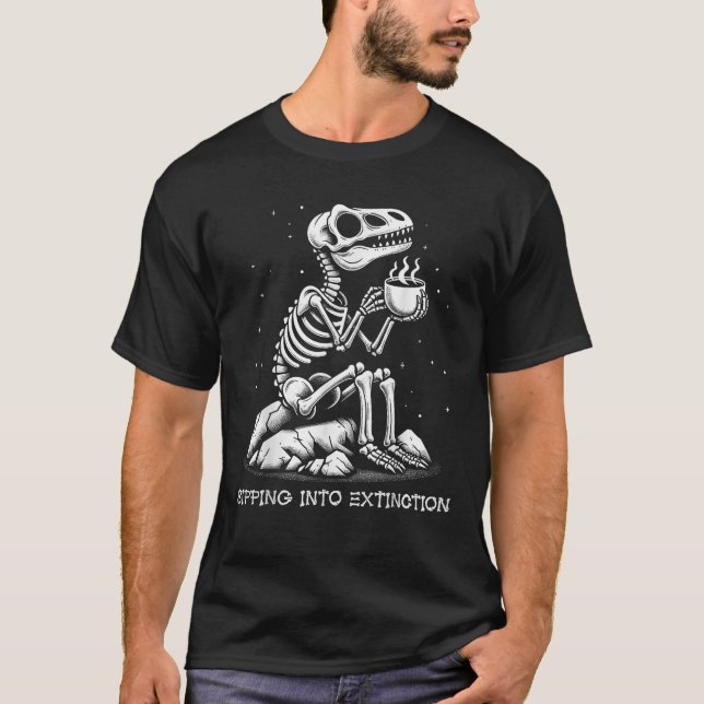 T-shirt Squelette De Dinosaure Rétro Sirotant À Extinction (Devant)