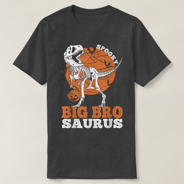 T-shirt Squelette de dinosaure T rex Saurus Big Bro Spooky (Design devant)