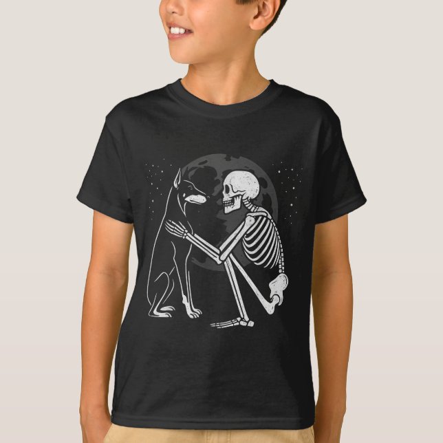 T-shirt Squelette de Doberman Pinscher Lune Halloween Chie (Devant)