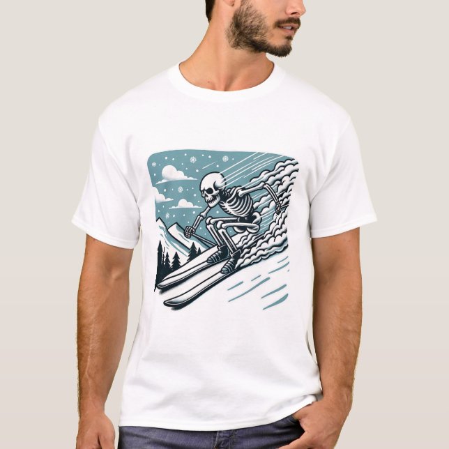 T-shirt Squelette de Halloween faisant du ski  (Devant)
