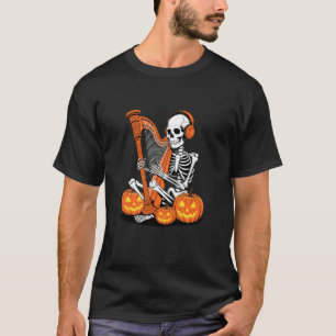 T-shirt Squelette de Halloween Harpe Harpiste Musicien