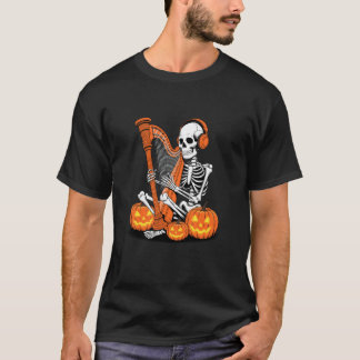 T-shirt Squelette de Halloween Harpe Harpiste Musicien