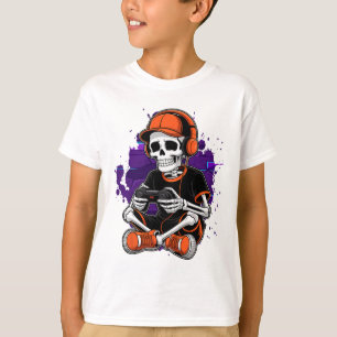 T-shirt Squelette de Halloween joueur de jeux vidéo garçon