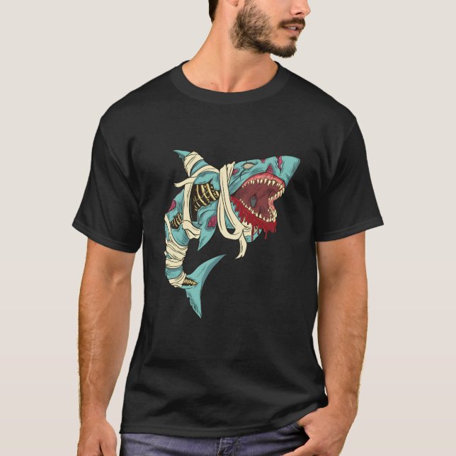T-shirt Squelette de Halloween Requin Zombie Crâne Cage Th (Devant)