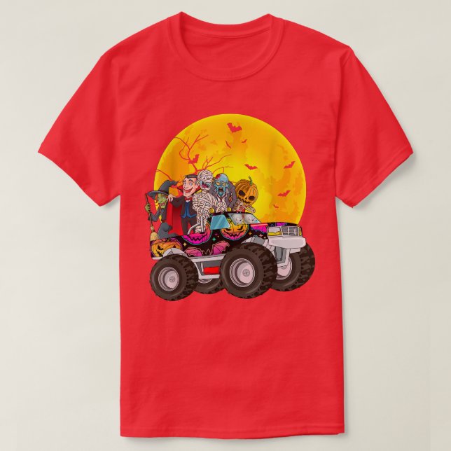 T-shirt Squelette de Halloween Zombie conduisant un camion (Design devant)