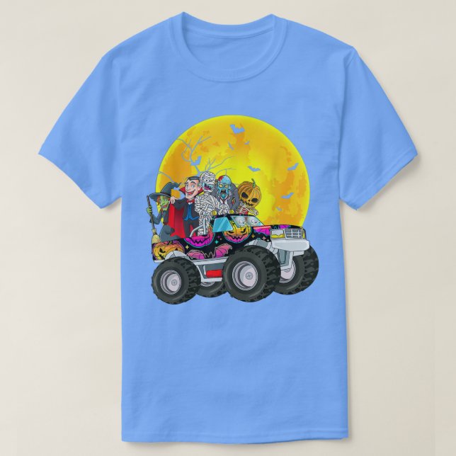 T-shirt Squelette de Halloween Zombie conduisant un camion (Design devant)
