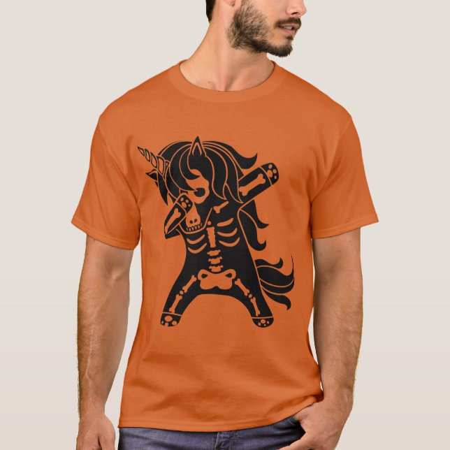 T-shirt Squelette de licorne Dabbing Cool Drôle Halloween (Devant)