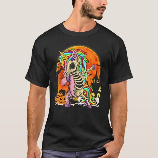 T-shirt Squelette de licorne dansante Halloween (Devant)