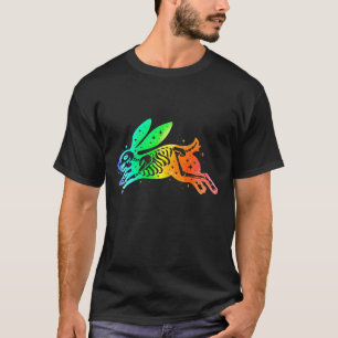 T-shirt Squelette de lièvre de lapin Saut coloré Lin ésoté