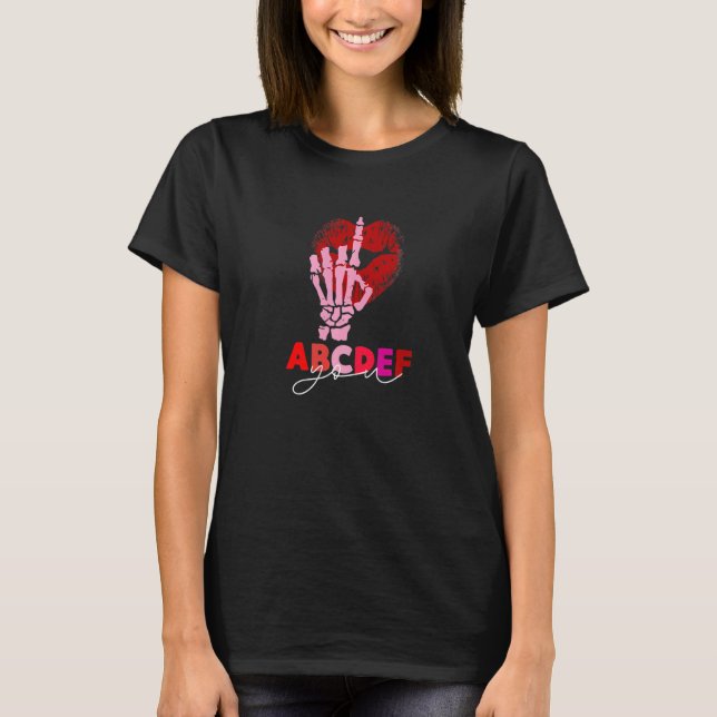 T-shirt Squelette de main avec lèvres qui embrassent ABCDE (Devant)
