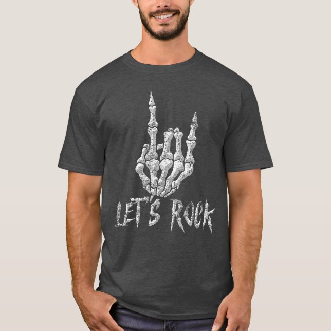 T-shirt Squelette de main Rock Roll Guitare Rock Cool Homm (Devant)