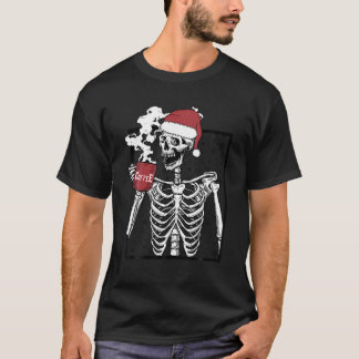 T-shirt Squelette De Noël Avec Crâne Souriant Boire Cof