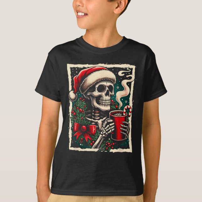 T-shirt Squelette de Noël Chocolat Chaud Mort à l'Intérieu (Devant)