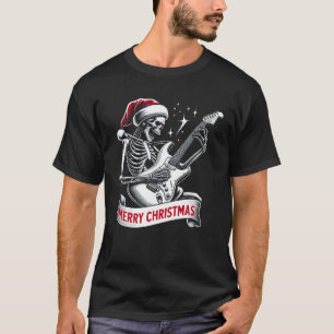 T-shirt Squelette De Noël Jouant Guitare Rock Et Roll Sa