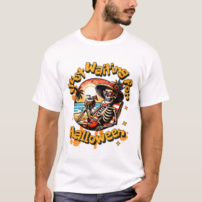 T-shirt Squelette de plage de Summerween en Halloween trop (Devant)
