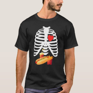 T-shirt Squelette de rayon X Cage thoracique Bière Hot Dog