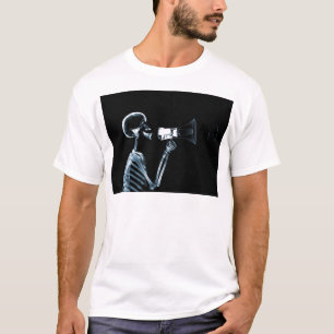 T-SHIRT SQUELETTE DE RAYON X SUR LE MÉGAPHONE - BLEU